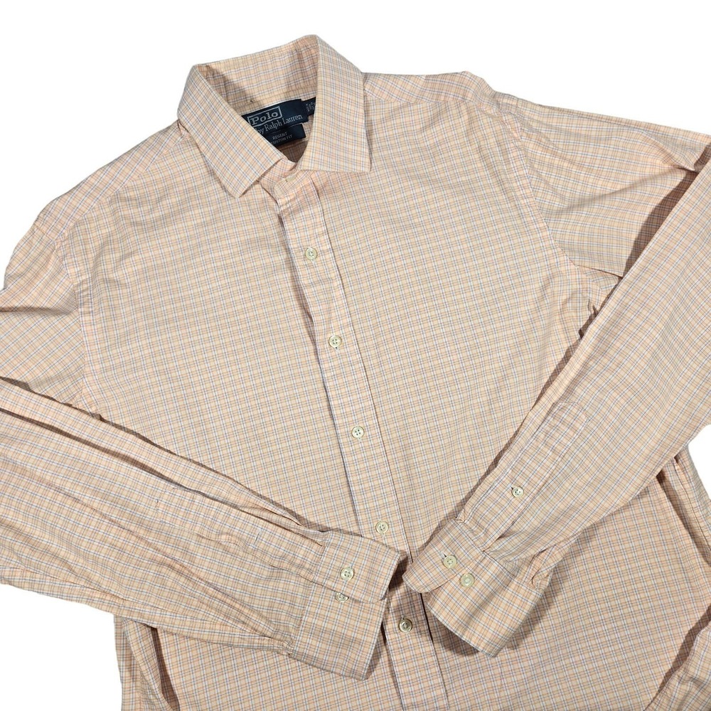 Polo Ralph Lauren Regent Custom Fit Long Sleeve Button‎ Down Shirt Orange Plaid